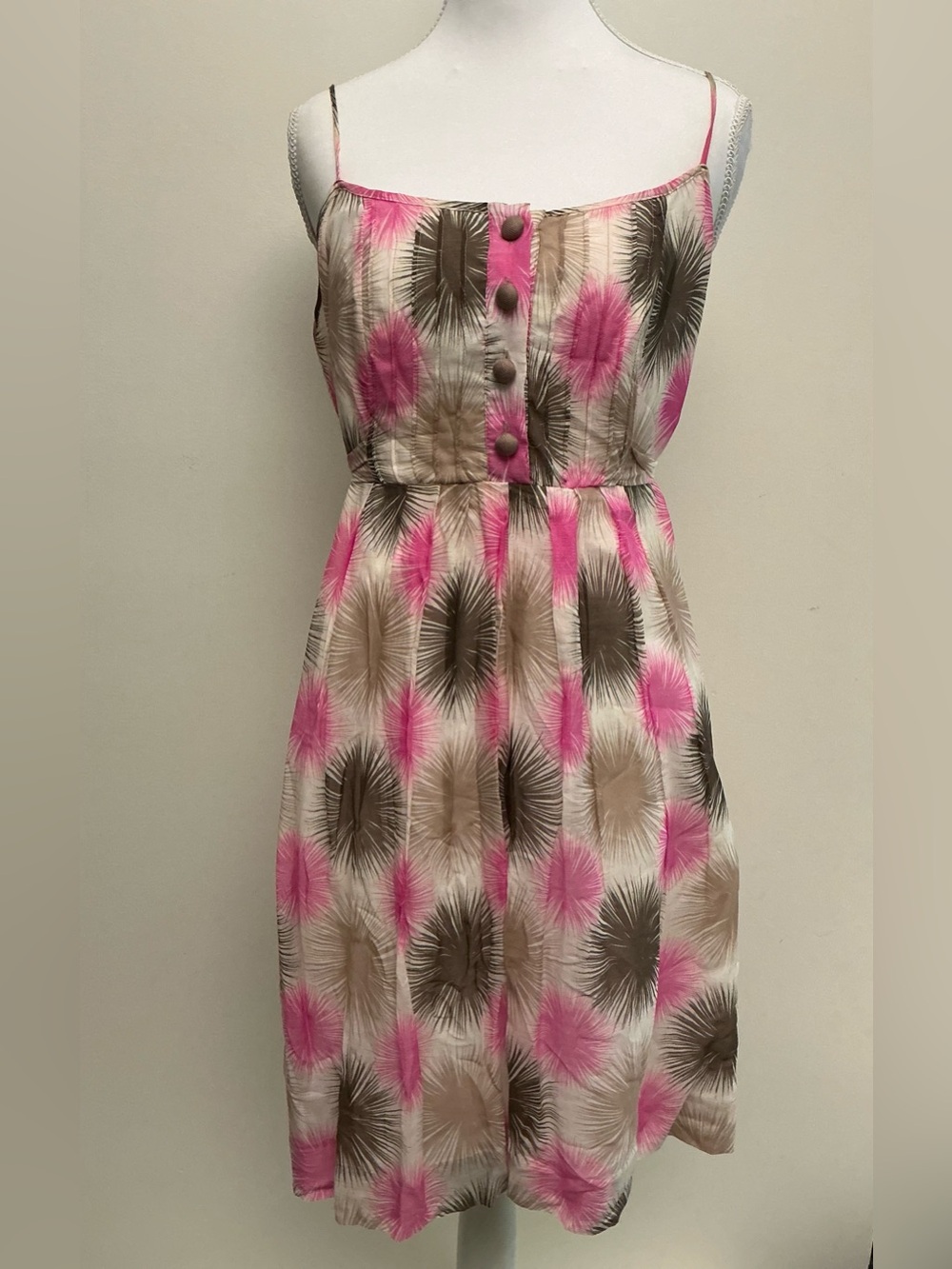 Milly Pink Beige Brown Spaghetti-Strap Printed Sundress